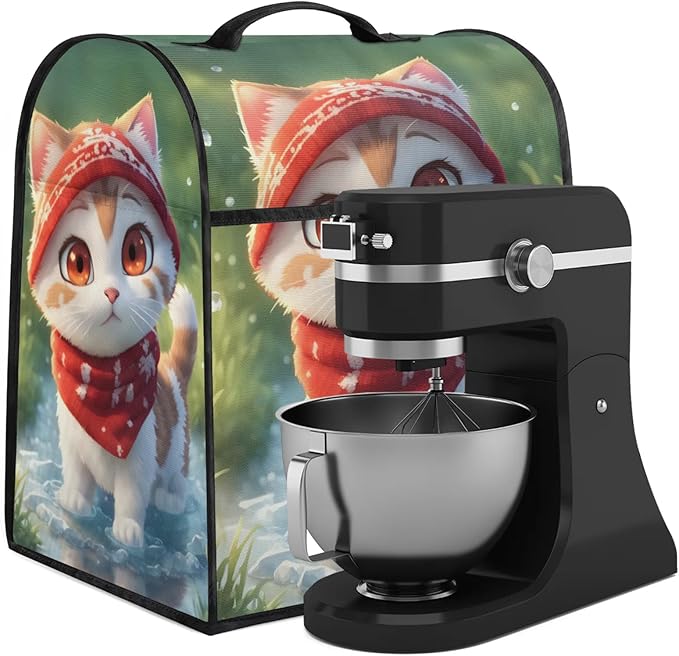 cfpolar Kitchen Aid Mixer Cover Compatible with 6-8 Quarts Animal White Cat Hat Stand Mixer Cover Kitchen Aid Mixers Accessories Appliance Organizer Bag Dust Covers with Zipper Pocket