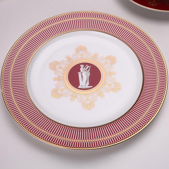 European Style Dinnerware Set Service for 6 Bone China Dinnerware Sets Unbreakable Porcelain Dinner Sets Coffee Cup and Saucer Tableware Set Steak Dinner Plates Dish Set Brilliant red
