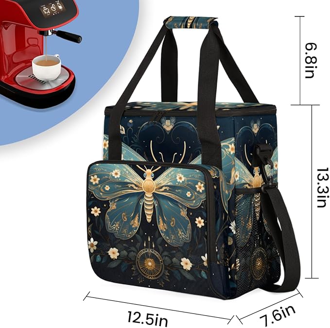 Gothic Butterfly Coffee Maker Carrying Bag Cartoon Butterfly Travel Storage Bag Compatible with K-Mini or K-Mini Plus Single Serve Coffee Brewer Carrying Case with Multiple Pockets &amp Shoulder St