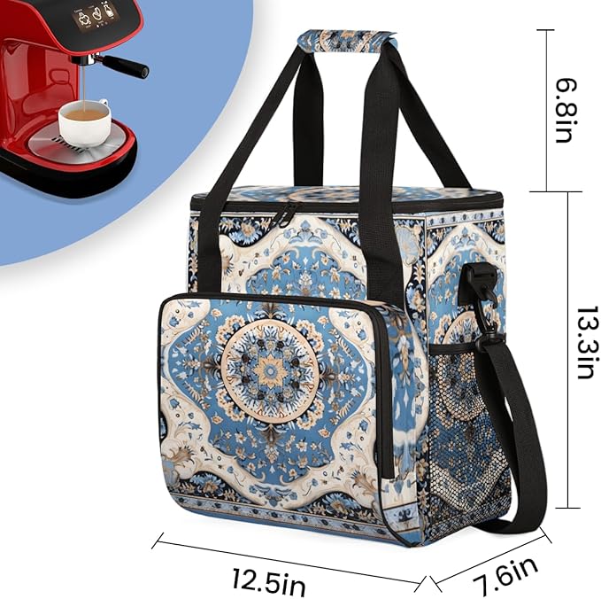 Rich Damask Coffee Maker Carrying Bag Retro Flower Travel Storage Bag Compatible with K-Mini or K-Mini Plus Single Serve Coffee Brewer Carrying Case with Multiple Pockets &amp Shoulder Strap