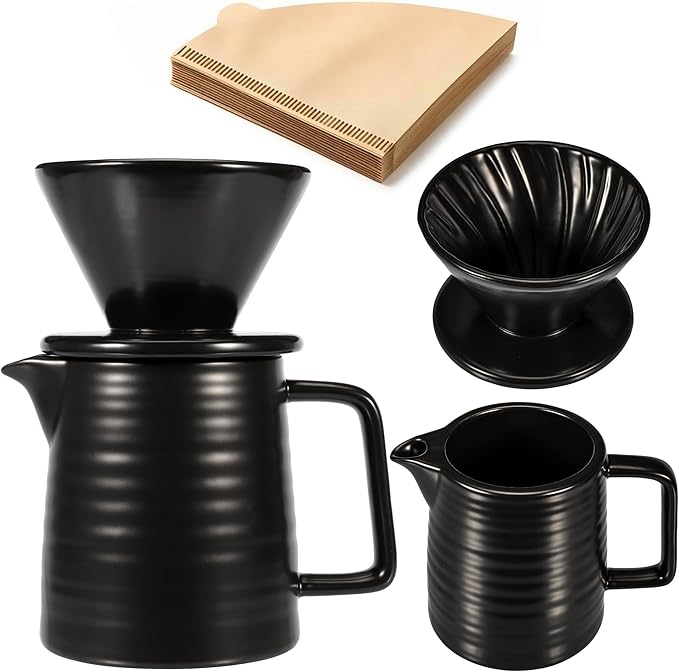 Pour Over Coffee Maker 17oz Pour Over Coffee Dripper Ceramic Retain Heat with 50PCS Paper Coffee Filter for Father's Day Christmas Reusable Drip Coffee Maker for Café Restaurant Home Camping