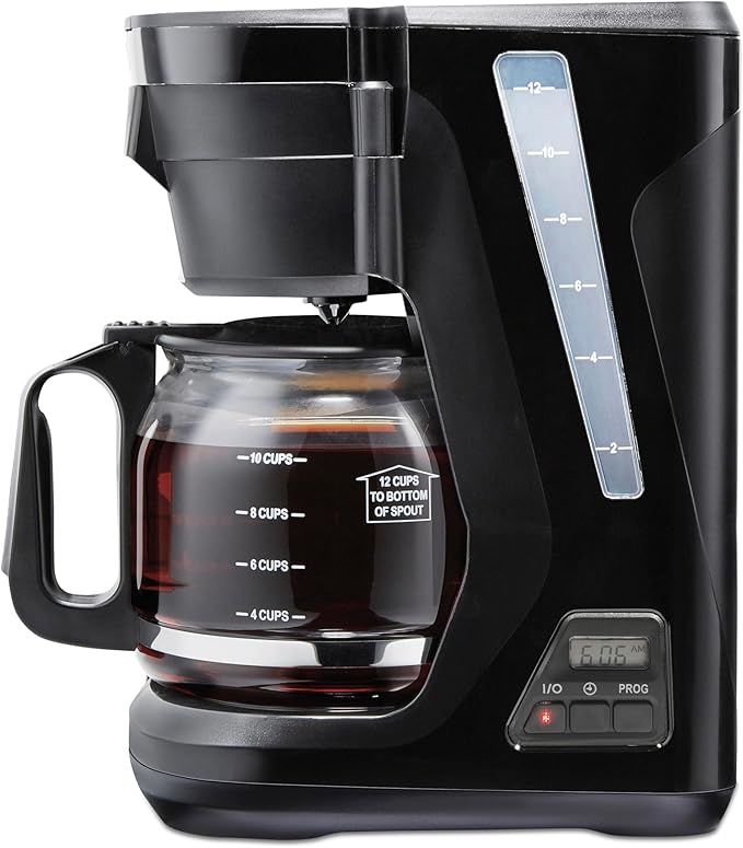 Proctor Silex FrontFill Drip Coffee Maker Digital &amp Programmable 12 Cup Glass Carafe Black and Silver (43685PS)