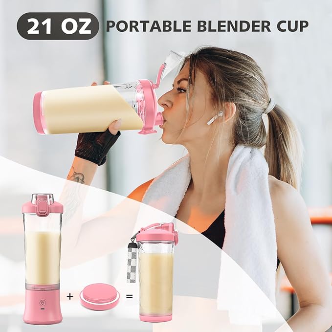 Portable Blender for Shakes and Smoothies- Personal Juicer 20 OZ Electric Protein Shaker Bottle with Insulated Sleeve USB-C RechargeableTravel Lid-Small Blender Cup for Kitchen Office GymTravel
