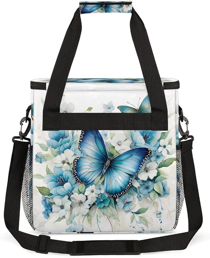Flowers Butterfly Coffee Maker Carrying Bag Retro Butterfly Travel Storage Bag Compatible with K-Mini or K-Mini Plus Single Serve Coffee Brewer Carrying Case with Multiple Pockets &amp Shoulder Str