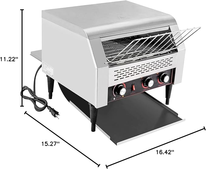 Commercial Conveyor Toaster 450 Slices/Hour Countertop Electric Restaurant Equipment 2600W Heavy Duty Stainless Steel Conveyor Toaster w/Three-ring Heating Tubes for Bun Bagel Bread Baked Food
