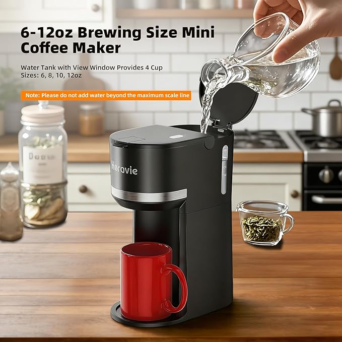 Mini Single Serve Coffee Maker for K Cup and Ground Coffee Fast Brew One Cup Coffee Machine with Descaling Reminder and Water Window 6 to 12 oz. Brew Sizes Black