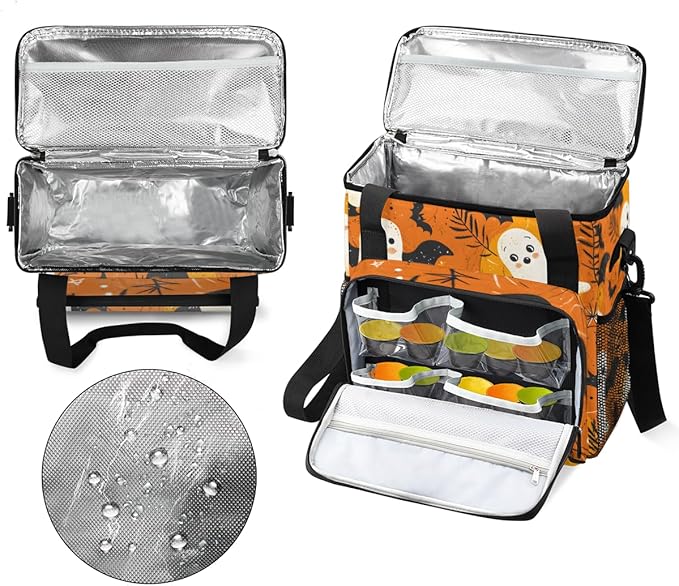 Spooky Ghosts Coffee Maker Carrying Bag Bright Ghosts Travel Storage Bag Compatible with K-Mini or K-Mini Plus Single Serve Coffee Brewer Carrying Case with Multiple Pockets &amp Shoulder Strap