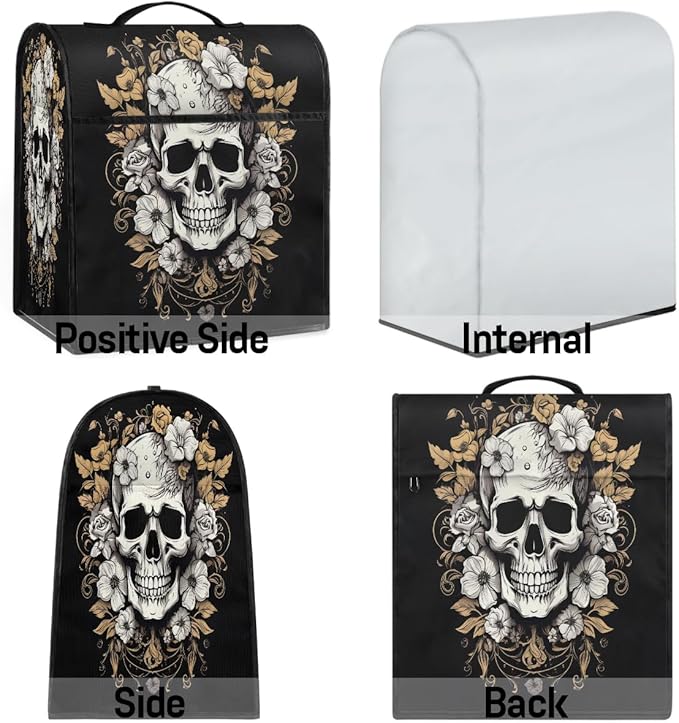 cfpolar Kitchen Aid Mixer Cover Compatible with 6-8 Quarts Vintage Flower Skull Stand Mixer Cover Kitchen Aid Mixers Accessories Appliance Organizer Bag Dust Covers with Zipper Pocket