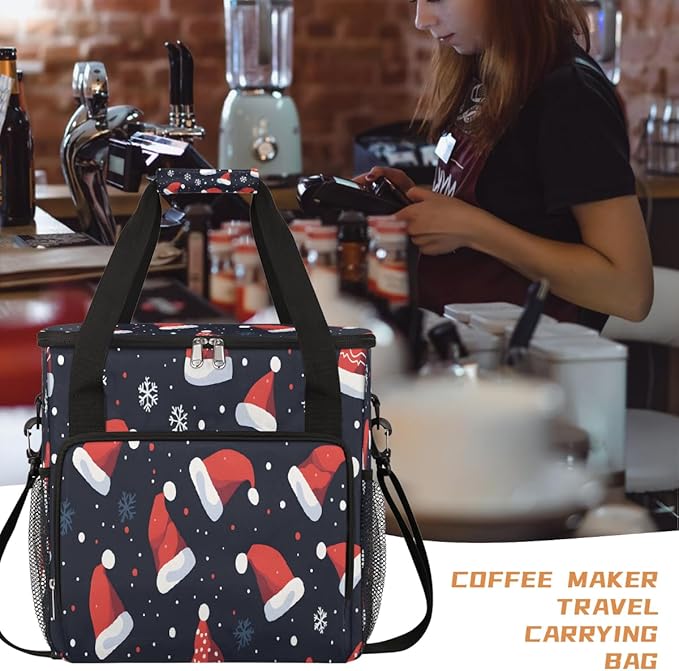 Christmas (703) Coffee Maker Carring Bag Travel Carrying Storage Tote Bag Compatible with Keurig K-Mini or K-Mini Plus Portable Single Serve Coffee Brewer Case with Pockets for K-cup Pods