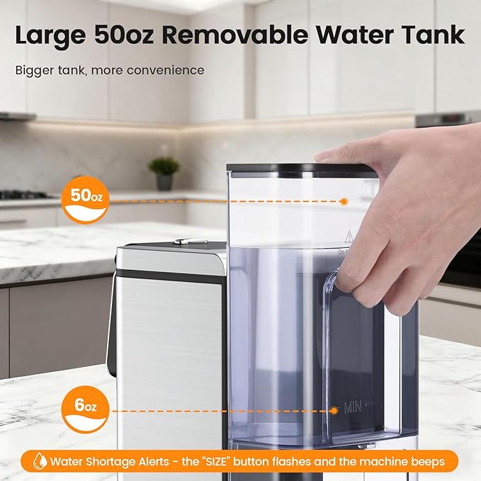 Single Serve Coffee Maker for K-Cup Pod and Grounds Hot and Iced Coffee Maker Strong Button Feature 6 to 14oz Brew Sizes 50oz Removable Tank Up to 6.5 Inch Cup Stainless Steel Black