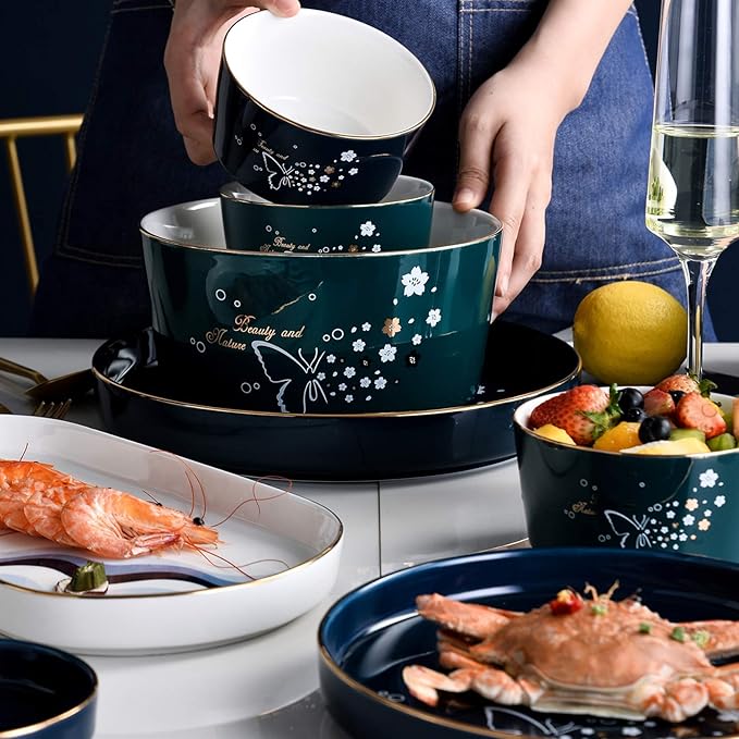 Porcelain Dinner Plate Set Kitchen Cutlery Set Ceramic Dinnerware Set 44 Pieces Plates and Cereal Bowl Set