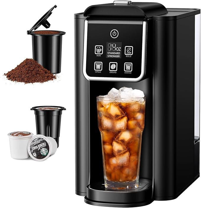SHARDOR Single Serve Coffee Maker 2.0 Hot and Iced Coffee Machine for K Cup Pods &amp Ground Coffee 6 to 14 oz Brew Sizes 50 oz Removable Water Tank Bold Brew Setting Stainless Steel Black