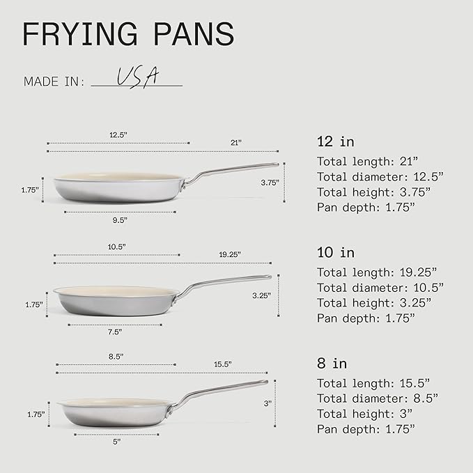 Made In Cookware - 3-Piece Ceramic Frying Pan Set with Universal Silicone Lid - 5 Ply Stainless Clad - Professional Cookware - Induction Compatible