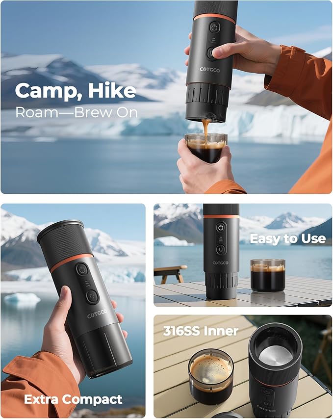 Portable Espresso Coffee Maker Travel Coffee Maker for Camping 20 Bar Self‑Heating Rechargeable with USB-C with NS Capsule for Car/Travel/Camping
