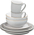 Denby - Elements 8 Piece Dinner Set For 2 - Light Grey Dishwasher Microwave Safe Oven Proof Plate &amp Bowl Set - 4 x Lunch Plates Dinner Plates Cereal Bowls &amp Coffee Mugs - Chip Resistant T