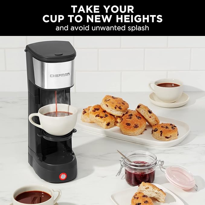 Chefman InstaCoffee Max The Easiest Way to Brew the Boldest Single-Serve Coffee Use Fresh And Flavorful Grounds or K-Cups With A Convenient Built-In Lift Black/Stainless Steel