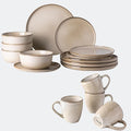 GBHOME Ceramic Dinnerware Sets for 4 16 Pieces Stoneware Plates and Bowls Sets Chip and Scratch Resistant Dishes Dishwasher &amp Microwave Safe Reactive Glaze-Cappuccino