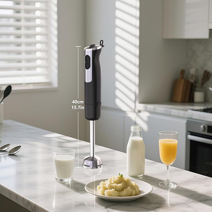 immersion blender corded electric stick mixer 1000W dual-speed motor 12 adjustable speeds comes with a measuring cup suitable for baby food purees and soups