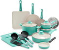 GreenLife 7 and 10 Frying Pan Skillets 2 Cutting Boards and 6QT Slow Cooker Versatile Kitchen Essential Set Healthy Ceramic Nonstick PFAS &amp PFOA-Free Dishwasher Safe Turquoise
