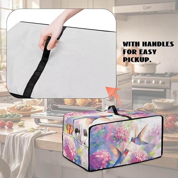 Toaster Oven Cover with Storage Pockets Fits Machines Up to 18.5x14.5x9 Convection Toaster Oven Covers for Family Kitchen Essential Hydrangea Hummingbird