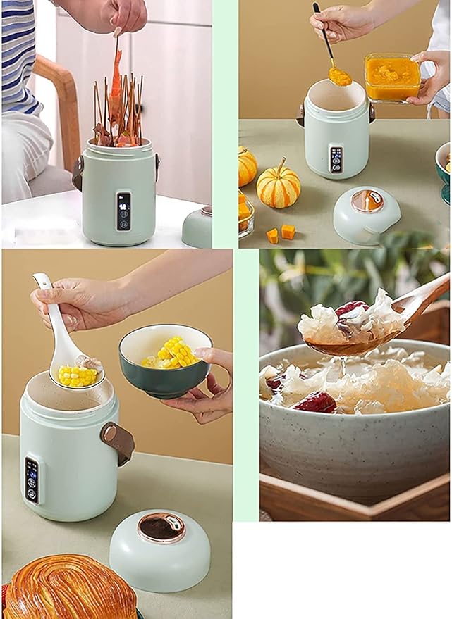 Rice Cooker &amp Hot Pot 500ml Small Capacity Ceramic Glaze Non-Stick Liner for Home Dormitory Office for 1~2 People Rice Cooker (Green) (White)