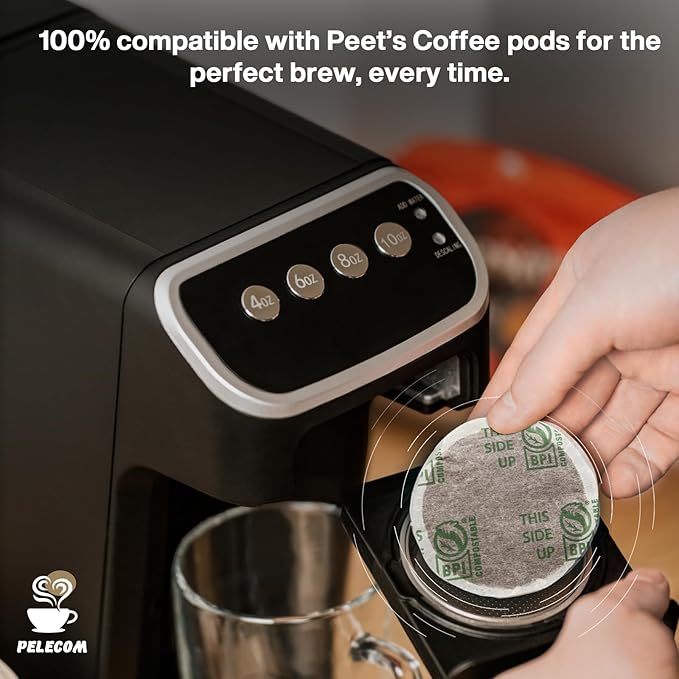 Coffee Machine – Compatible with Peet's Coffee Pods – Fast Brewing Single-Serve Coffee Maker with Rich Flavor Extraction Crema Layer Space-Saving Sleek Design Barista-Quality Taste