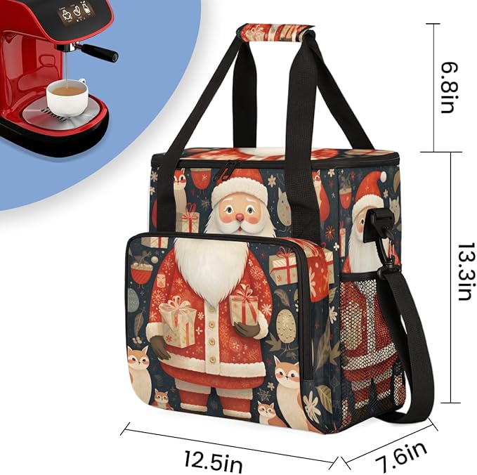 Colorful Santa Claus Coffee Maker Carrying Bag Mystical Santa Claus Travel Storage Bag Compatible with K-Mini or K-Mini Plus Single Serve Coffee Brewer Carrying Case with Pockets &amp Shoulder Stra