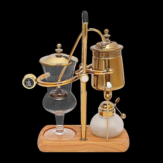 Belgian Siphon Coffee Maker Vacuum Coffee Maker Brewing System Balance Siphon/Syphon Coffee Brewer Elegant Double Ridged Fulcrum with Tee Handle (Gold)