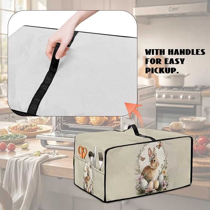 Toaster Oven Dust Cover Bunny Easter Egg Printed Bread Maker Cover Machine Washable Covers with Side Pockets Kitchen Small Appliance Protector Easter Decor S