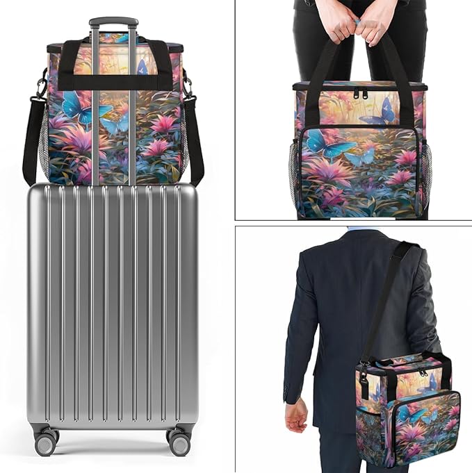 Watercolor Butterfly Coffee Maker Carrying Bag Gorgeous Butterfly Travel Storage Bag Compatible with K-Mini or K-Mini Plus Single Serve Coffee Brewer Carrying Case with Pockets &amp Shoulder Strap