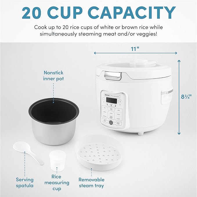 AROMA® Professional Digital Rice Cooker 10-Cup (Uncooked) / 20-Cup (Cooked) Slow Cooker Multicooker Steamer Oatmeal Cooker Auto Keep Warm Sauté-then-Simmer® 4 Qt White ARC-1230W