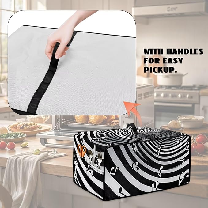 Music Print Toaster Oven Air Fryer Cover Washable Bread Maker Cover Dustproof Stain Resistant Smart Microwave Oven Protector 18.5 x 14.5 x 9 Black