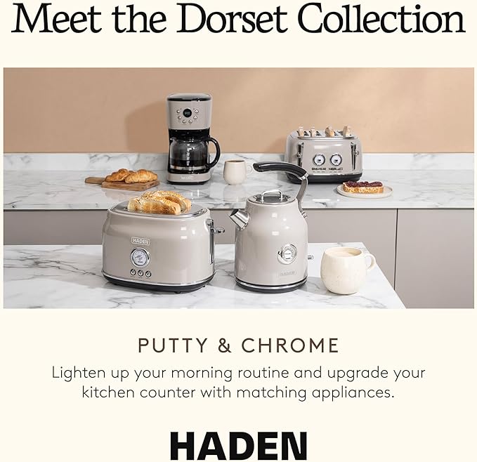 Haden 12 Cup Programmable Drip Coffee Maker Coffee Machine Bundled with Dorset 2 Slice Wide Slot Stainless Steel Toaster Putty &amp Chrome