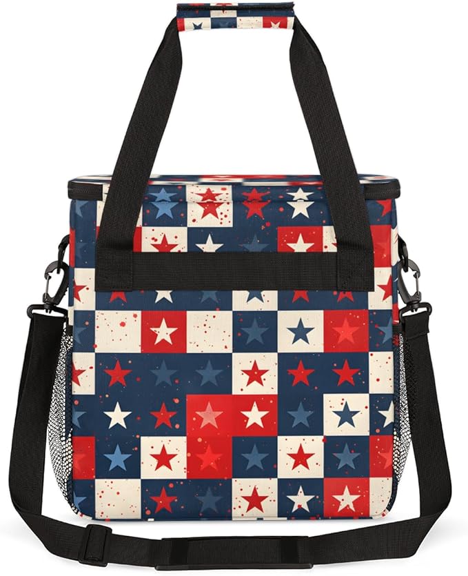 Glittering Stars 4th of July Coffee Maker Carrying Bag Travel Storage Bag Compatible with K-Mini or K-Mini Plus Single Serve Coffee Brewer Carrying Case with Multiple Pockets &amp Shoulder Strap