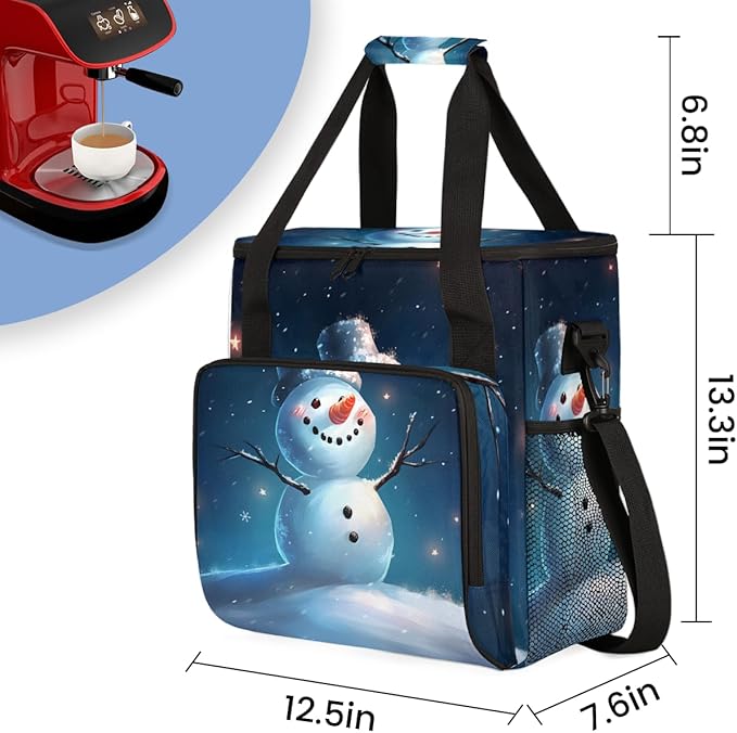 Christmas Snowman Coffee Maker Carrying Bag Dreamy Snowman Travel Storage Bag Compatible with K-Mini or K-Mini Plus Single Serve Coffee Brewer Carrying Case with Multiple Pockets &amp Shoulder Stra