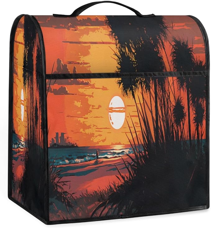 cfpolar Kitchen Aid Mixer Cover Compatible with 6-8 Quarts Sunset Ocean Palm Trees Stand Mixer Cover Kitchen Aid Mixers Accessories Appliance Organizer Bag Dust Covers with Zipper Pocket