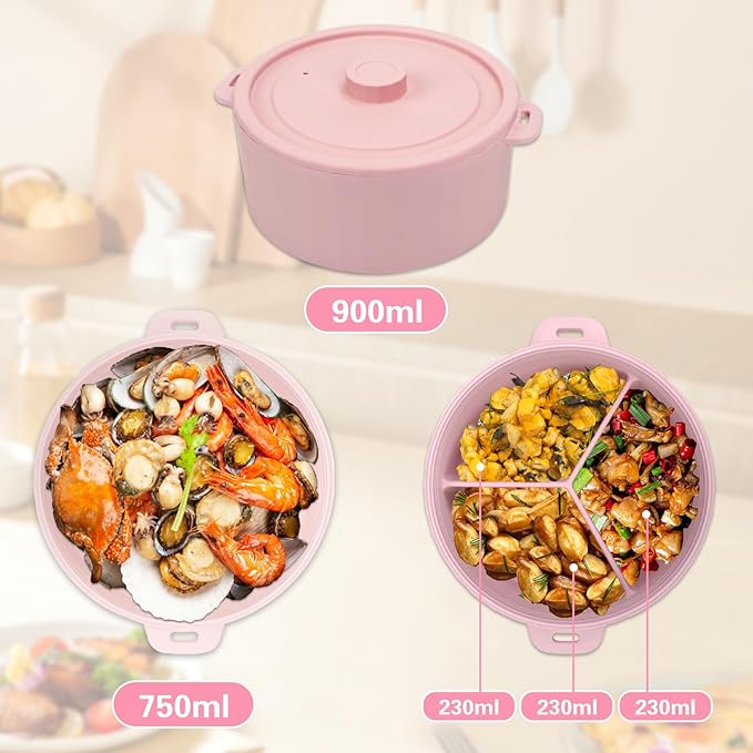 BestYiJo Microwave Rice Cooker 2-Layer Microwave Pasta Cooker and Steamer for Rice Vegetables Quinoa Oatmeal Ramen –Silicone Non-Stick(PINK)