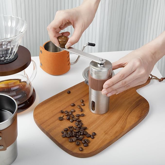 LHS Pour Over Coffee Maker Set - All in One Pour Over Coffee Kit Travel Pour Over Coffee Dripper Manual Coffee Maker Set Grinder Brewer Dripper and Cup Set Anniversary Birthday Gift Sets