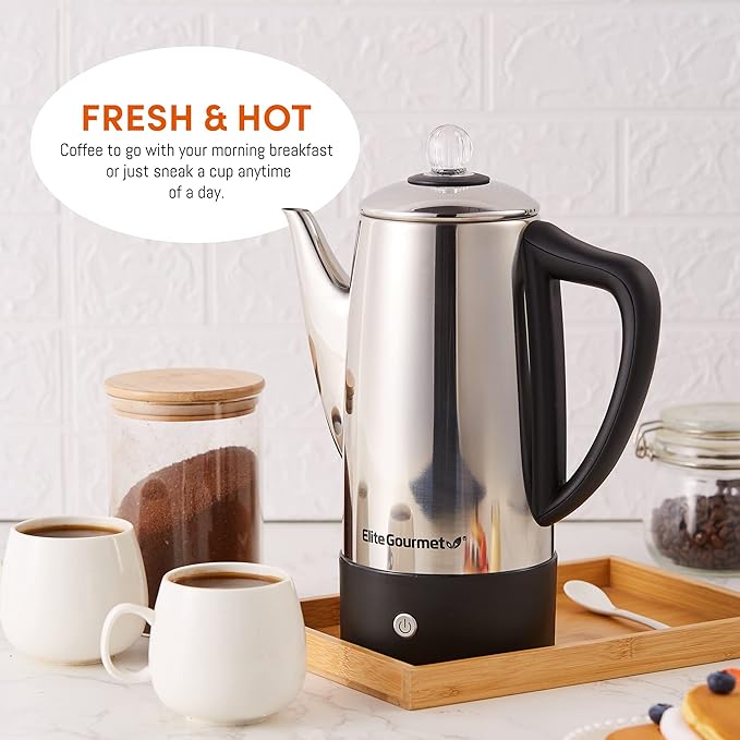 Elite Gourmet EC812 Electric 12-Cup Coffee Percolator with Keep WarmClear Brew Progress Knob Cool-Touch Handle Cord-less ServeStainless Steel(Pack of 4)