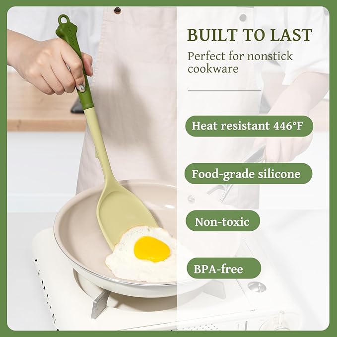 Kikcoin 43Pcs Kitchen Utensils Set - Silicone Cooking Utensil Set Dishwasher Safe Spatula for Non-stick Cookware 446°F Heat Resistant Kitchen Gadgets with Holder BPA Free Avocado Green