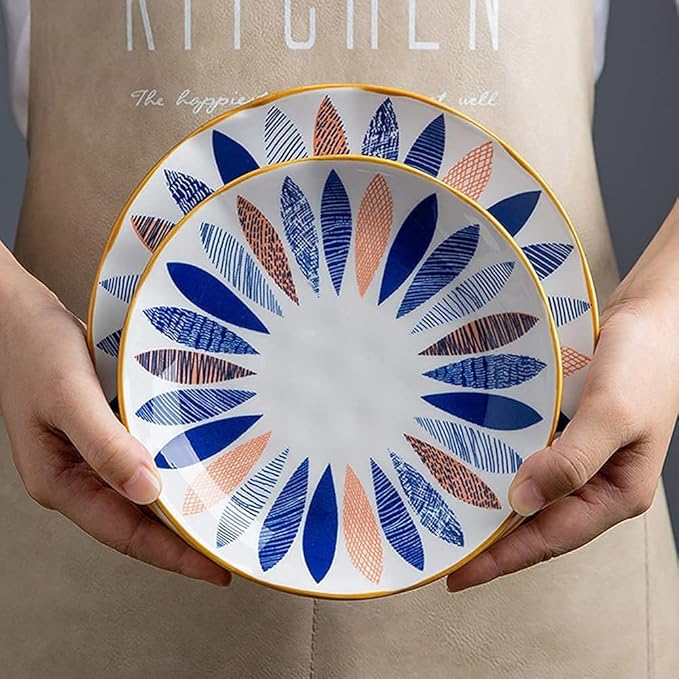 18 Pcs Dinnerware Sets Hand Painted Leaf Pattern Porcelain Tableware Set With Plates And Bowls Ceramic Dinner Set For Home Kitchen
