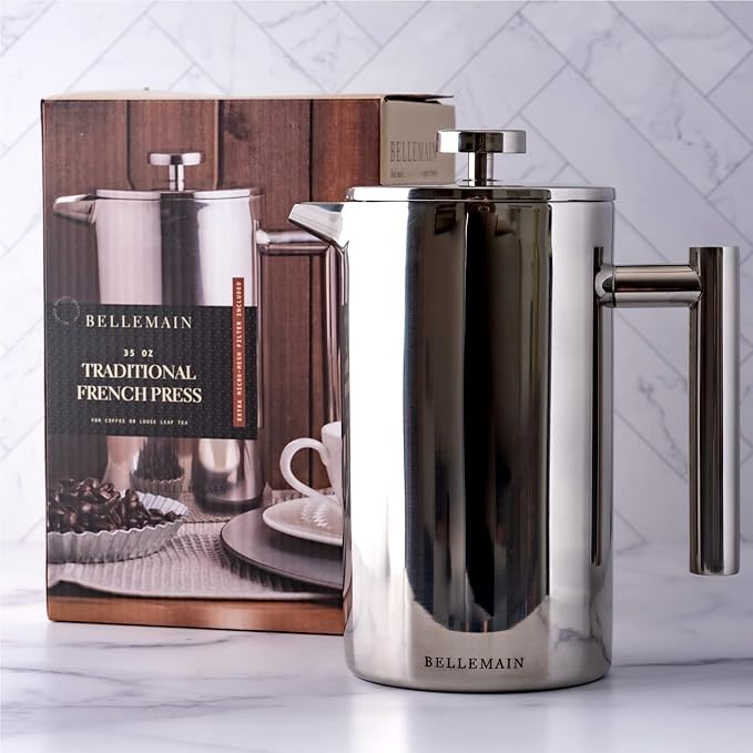 Bellemain French Press Coffee Maker Extra Filters Included 35 oz Stainless Steel