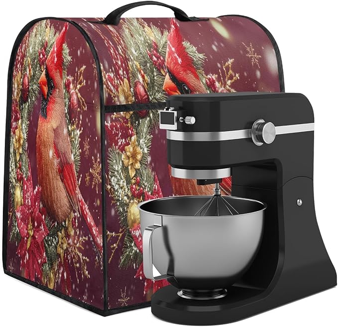 cfpolar Kitchen Aid Mixer Cover Compatible with 6-8 Quarts Christmas Bird Cardinal Stand Mixer Cover Kitchen Aid Mixers Accessories Appliance Organizer Bag Dust Covers with Zipper Pocket