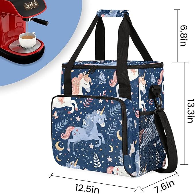 Unicorn Cute Funny Coffee Maker Carring Bag Large Insulated Storage Organizer Case Tote Bags with Shoulder Strap for Travel Work Picnic