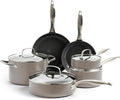 GreenPan Canterbury 10 Piece Cookware Pot and Pans Set Hard Anodized PFAS-Free Healthy Ceramic Nonstick Stainless Steel Handles Versatile Cooking Essentials Dishwasher &amp Oven Safe Clay
