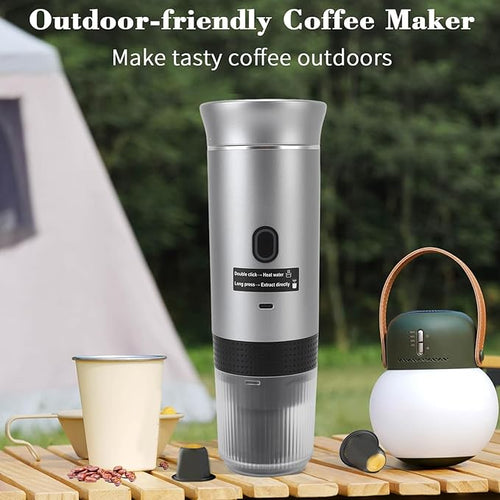 120ml Portable Coffee Maker 304 Stainless Steel Portable Espresso Machine 5 Minutes Automatic Heating Travel Coffee Machine for Camping Hiking Office Home