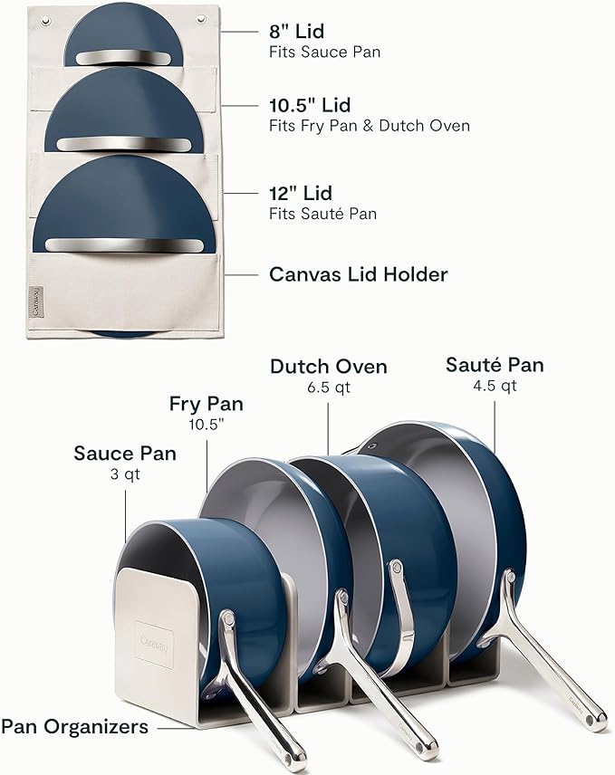 Caraway 23-Piece Nonstick Ceramic Cookware &amp Bakeware Set – Pots Frying Pans Lids Baking Sheets Pans Cooling Rack &amp Storage – Oven Safe Non-Toxic – Compatible with All Stovetops - Navy