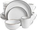 Gibson Home Rockaway Round Stoneware Dinnerware Set Service for 4 (16pcs) Matte White/Metallic Rim