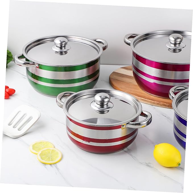 4pcs Stainless Steel Induction Cooktop Pots Set Even Heat Distribution Multipurpose Compatible with Gas Electric Stoves Kitchen Cookware for Home Camping Restaurant Use