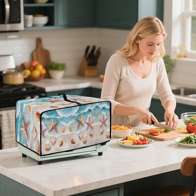 Beach Starfish Shells Toaster Oven Cover Waterproof Air Fryer Compatible for Air Fryer/French Door 360 Air Fryer Toaster Oven Combo With Organizing Side Pockets